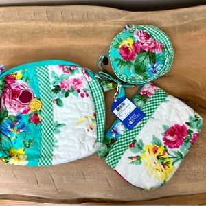 Set of 3 NWT April Cornell Floral Patchwork Cosmetic Bags.